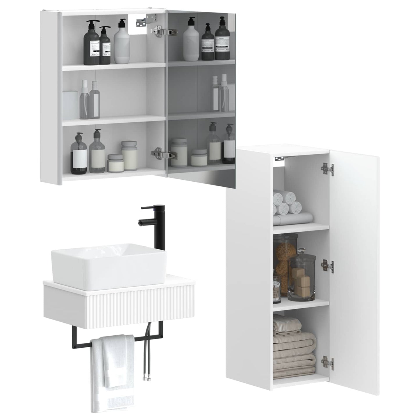 Bathroom Furniture Set 4 pcs White Engineered Wood and Glass