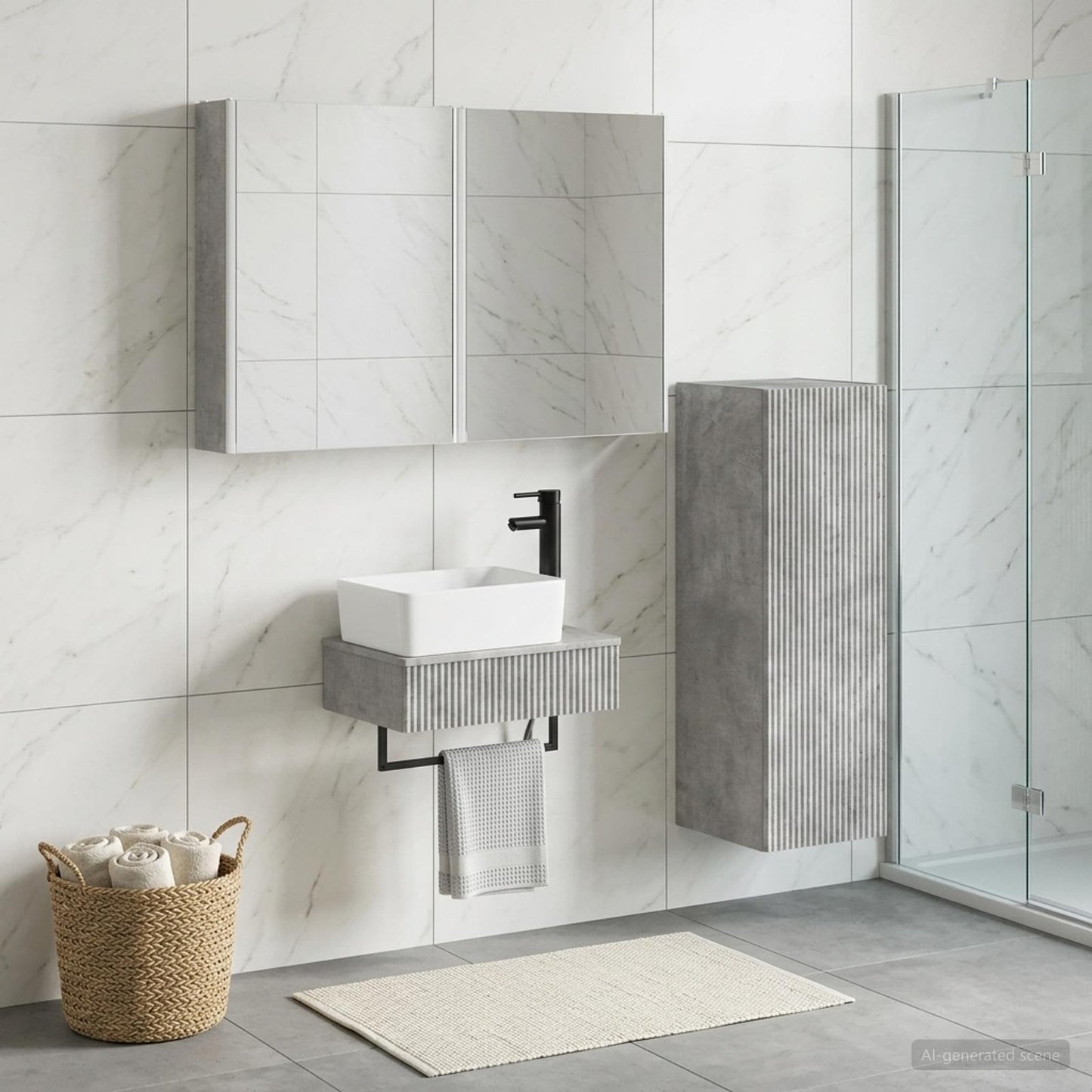 Bathroom Furniture Set 4 pcs Concrete Grey