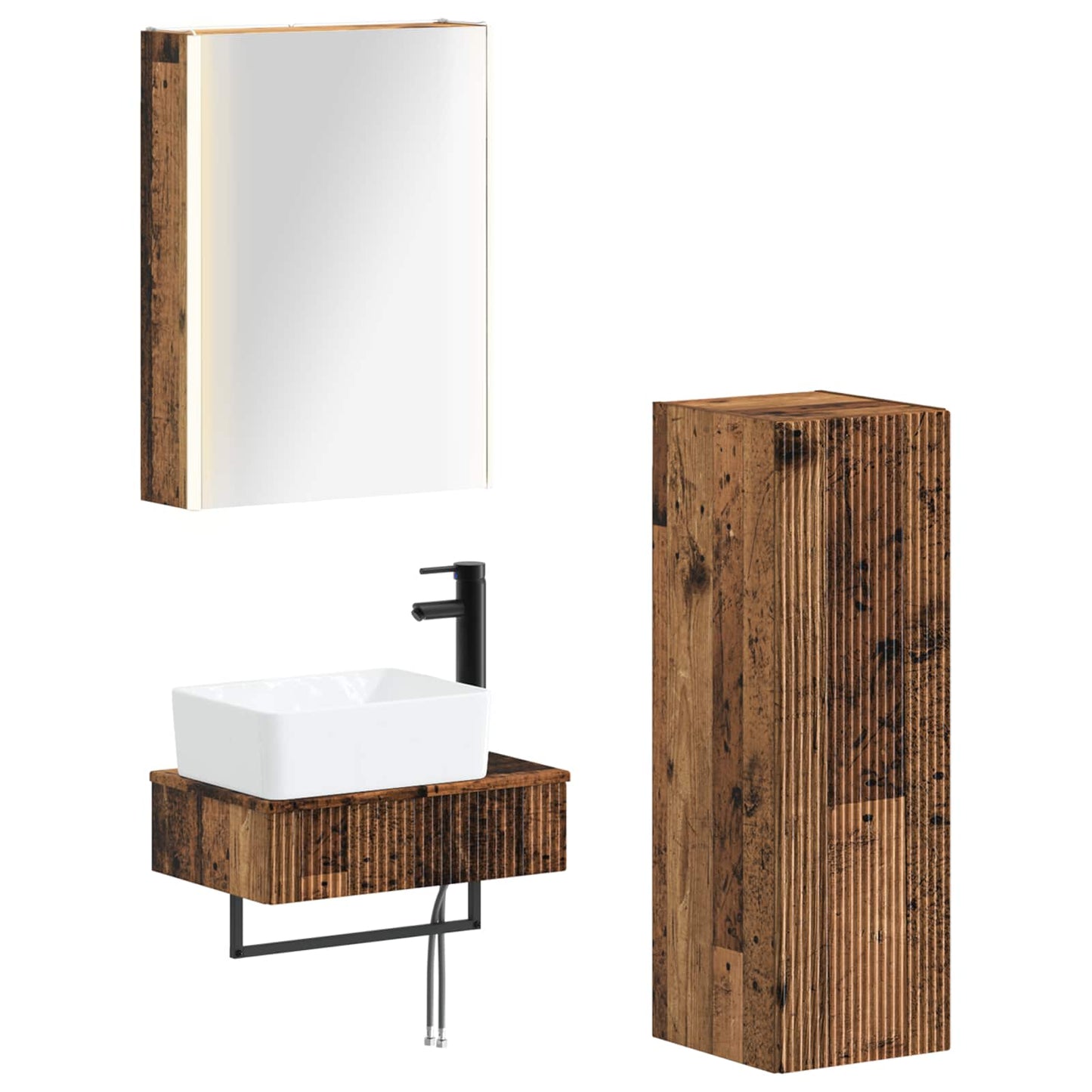 Bathroom Furniture Set 4 pcs Old Wood Engineered Wood and Glass