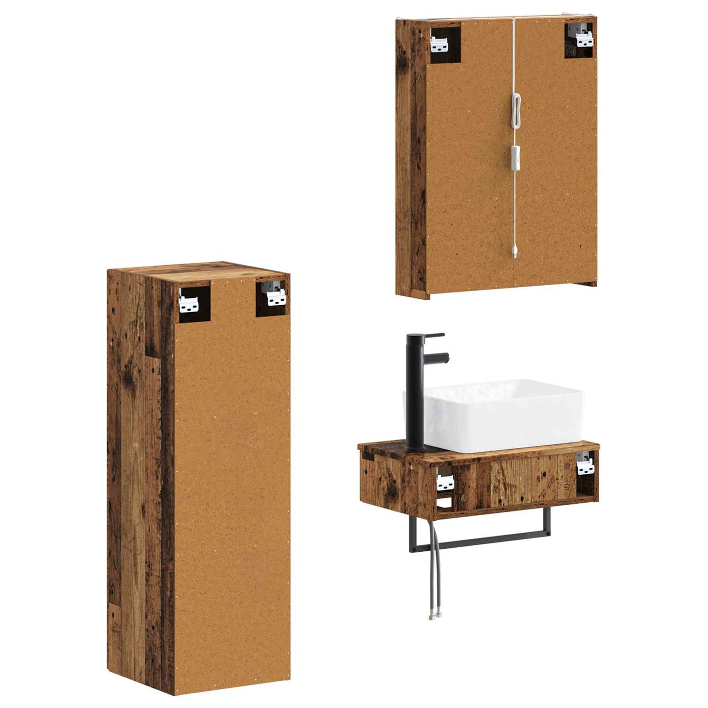 Bathroom Furniture Set 4 pcs Old Wood Engineered Wood and Glass