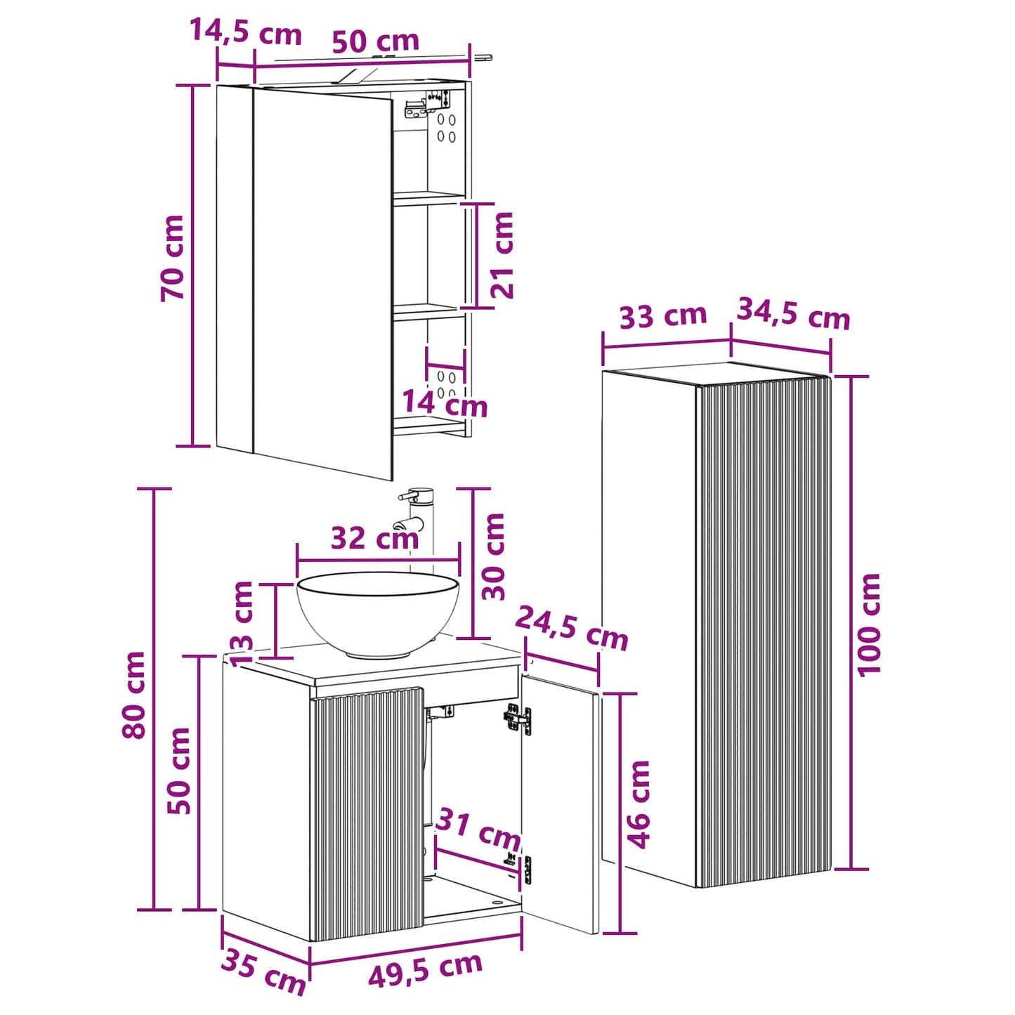 Bathroom Furniture Set 4 pcs White Engineered Wood and Glass