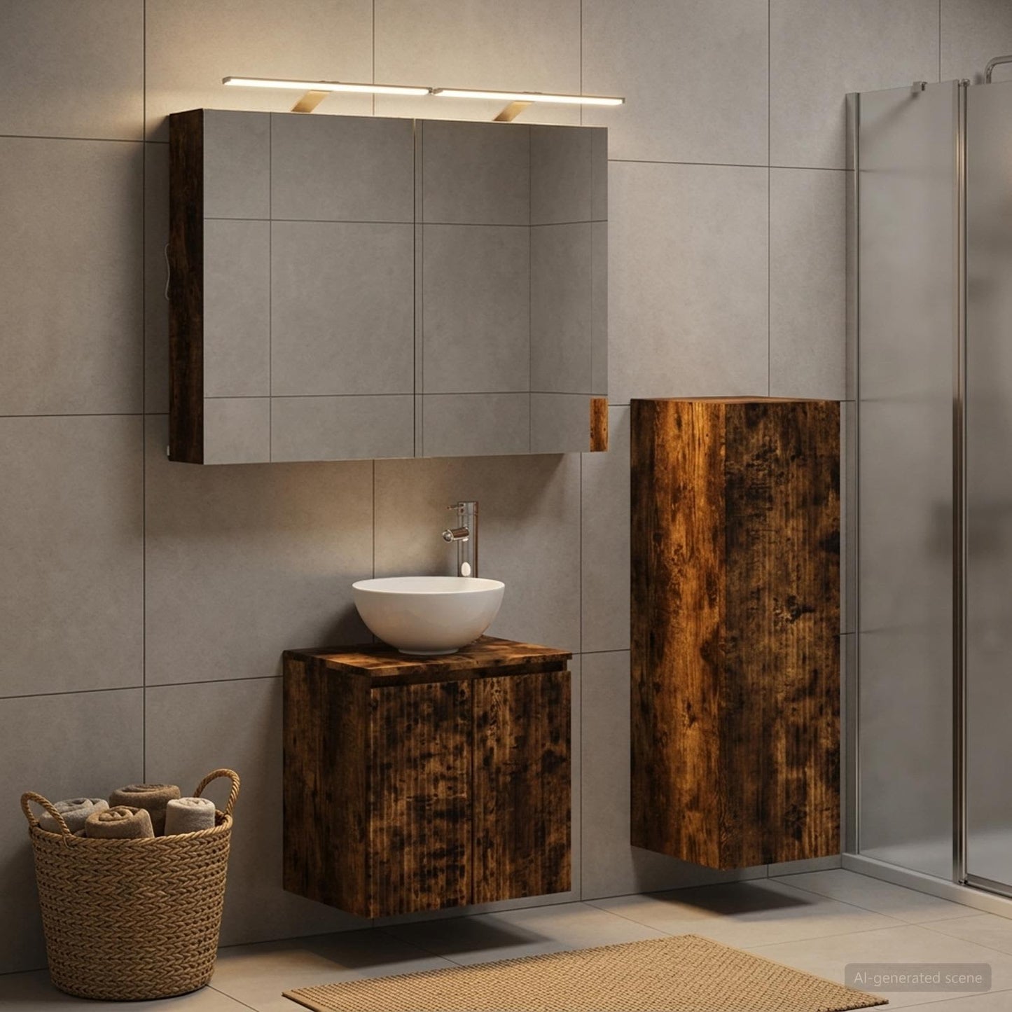 Bathroom Furniture Set 4 pcs Smoked Oak