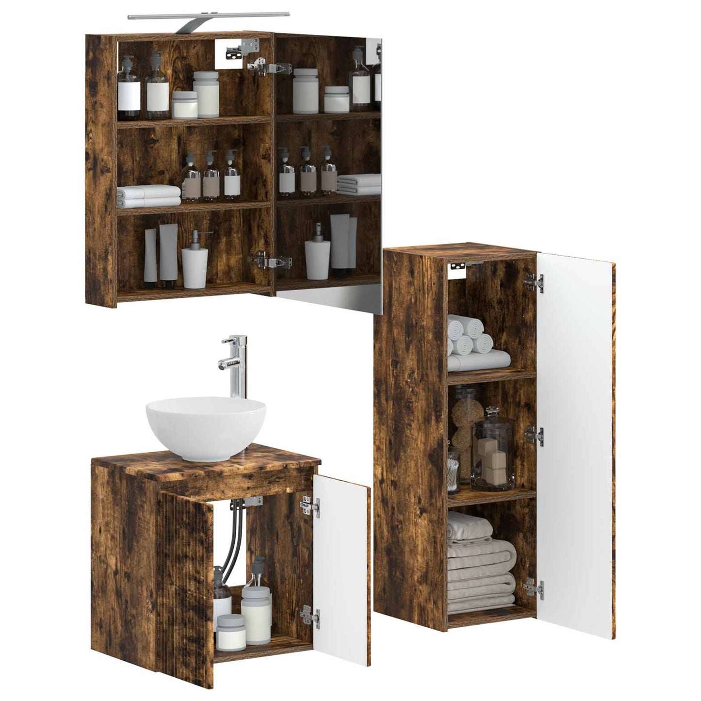 Bathroom Furniture Set 4 pcs Smoked Oak