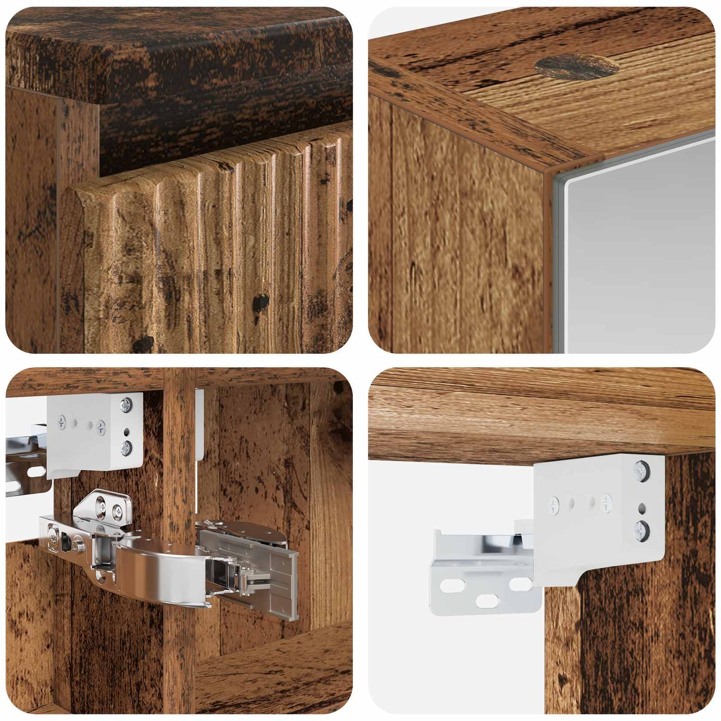 Bathroom Furniture Set 4 pcs Old Wood Engineered Wood and Glass