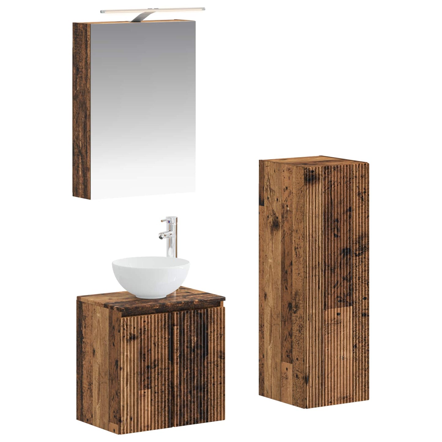 Bathroom Furniture Set 4 pcs Old Wood Engineered Wood and Glass
