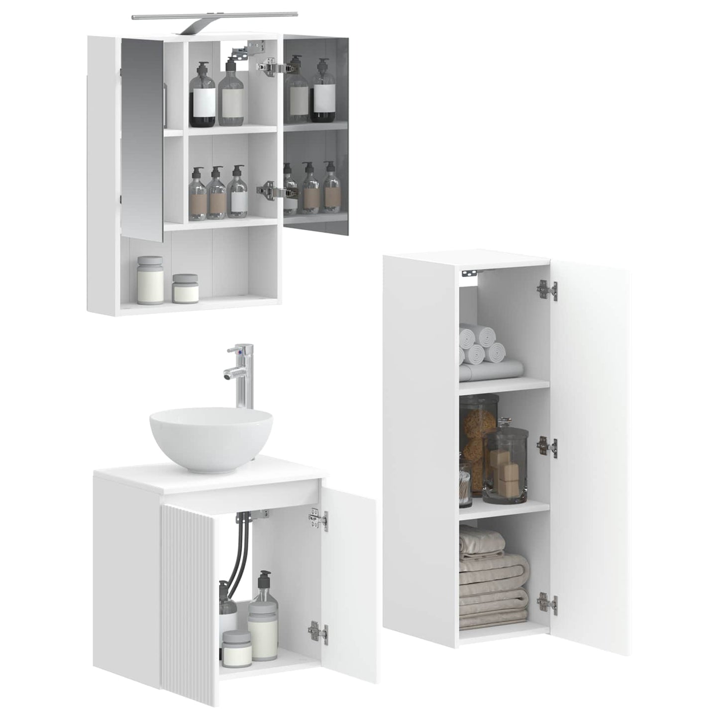 Bathroom Furniture Set 4 pcs White Engineered Wood and Glass
