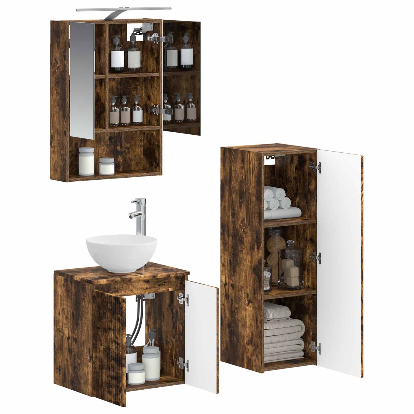 Bathroom Furniture Set 4 pcs Smoked Oak