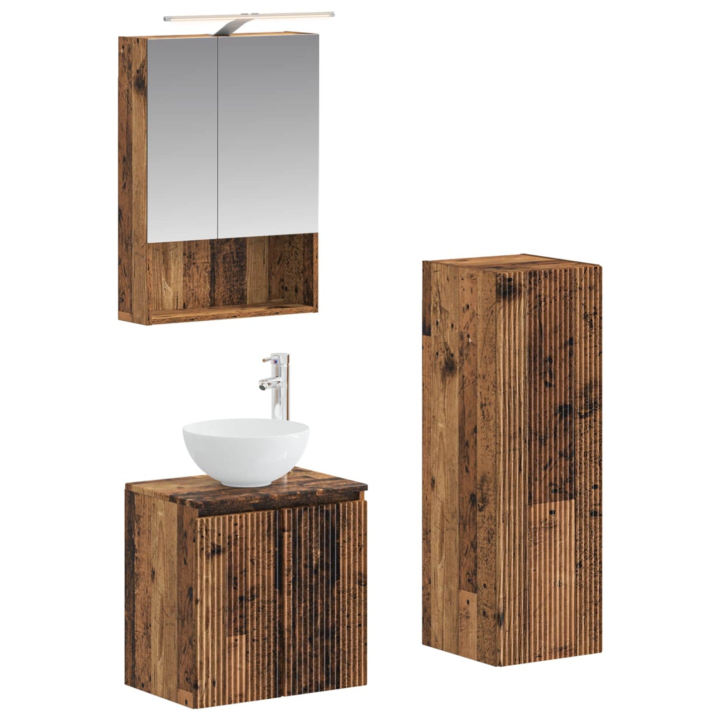 Bathroom Furniture Set 4 pcs Old Wood Engineered Wood and Glass