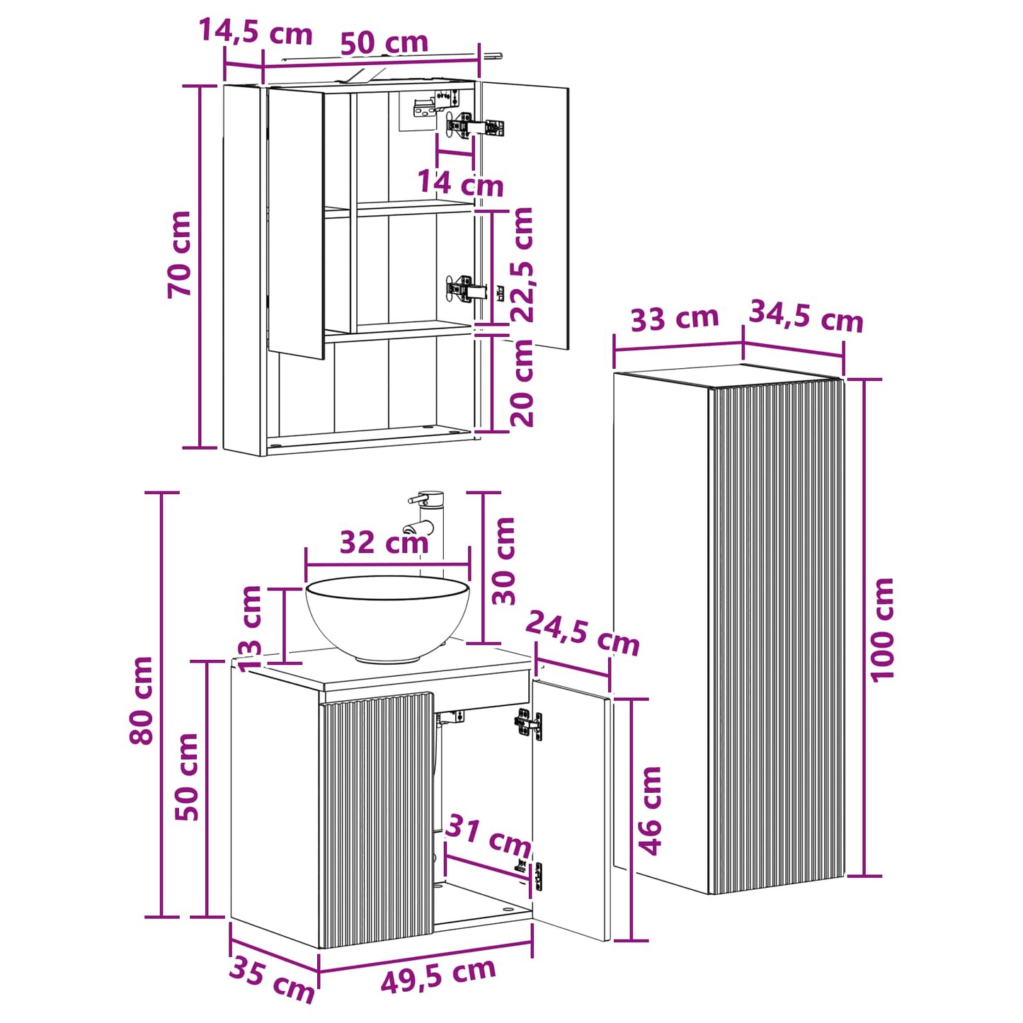 Bathroom Furniture Set 4 pcs Old Wood Engineered Wood and Glass