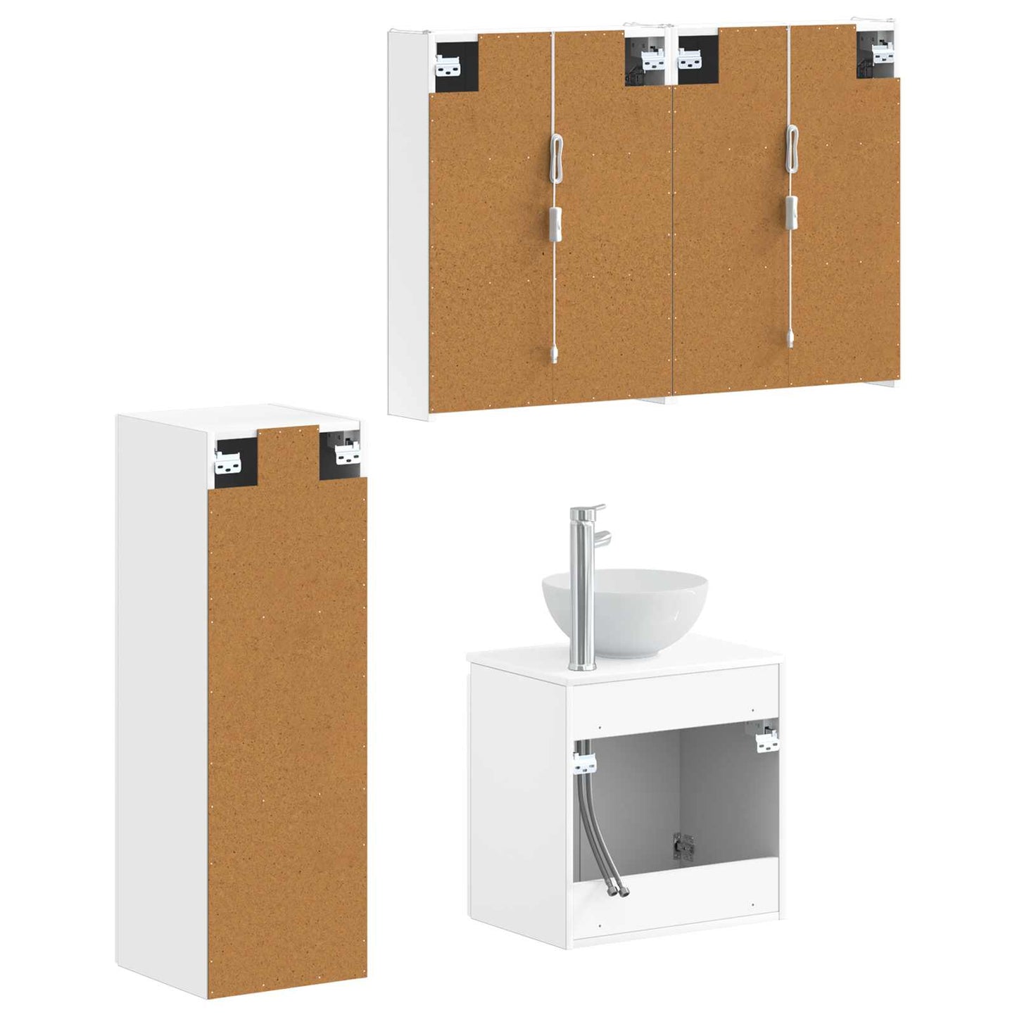 Bathroom Furniture Set 4 pcs White Engineered Wood and Glass
