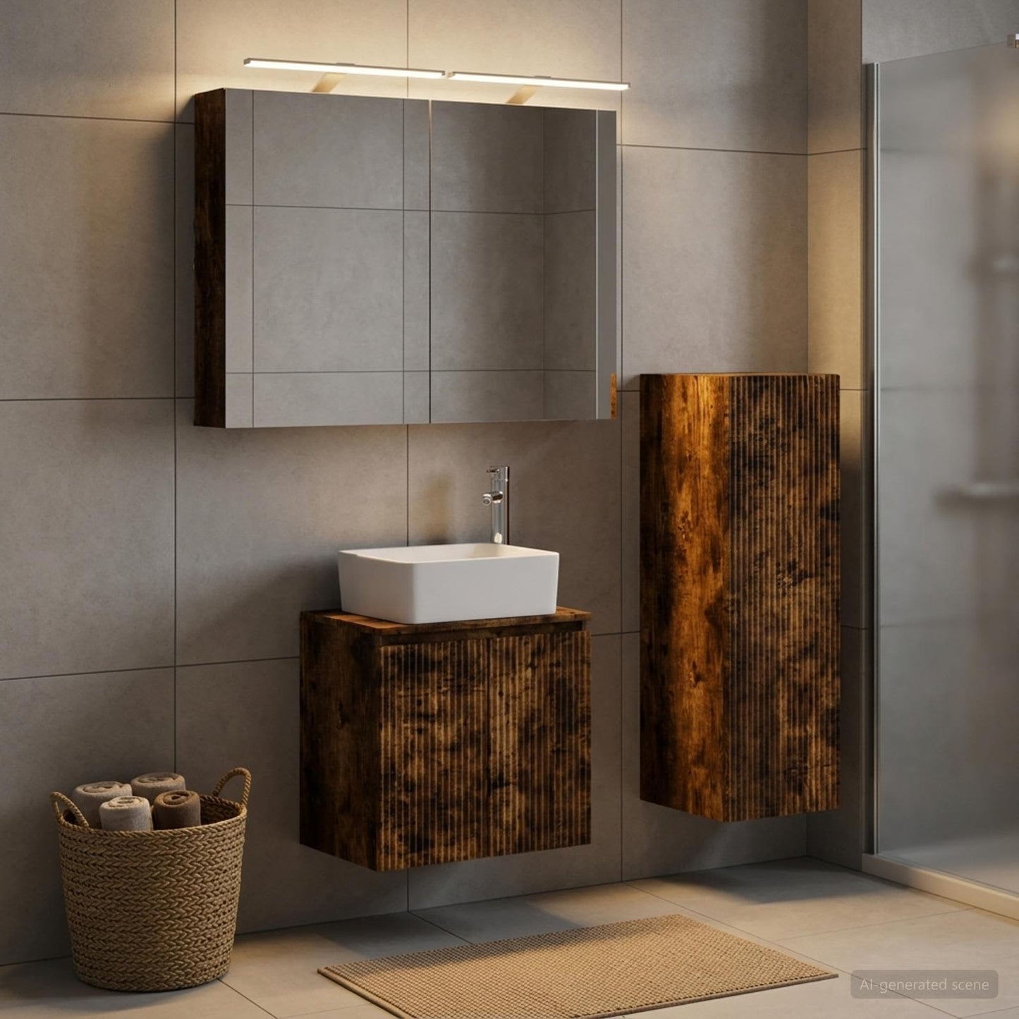 Bathroom Furniture Set 4 pcs Smoked Oak