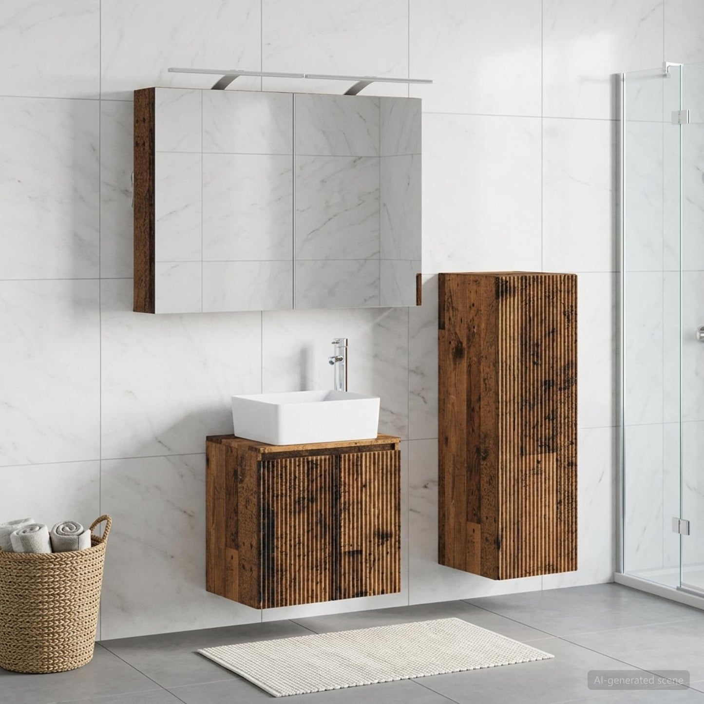 Bathroom Furniture Set 4 pcs Old Wood Engineered Wood and Glass