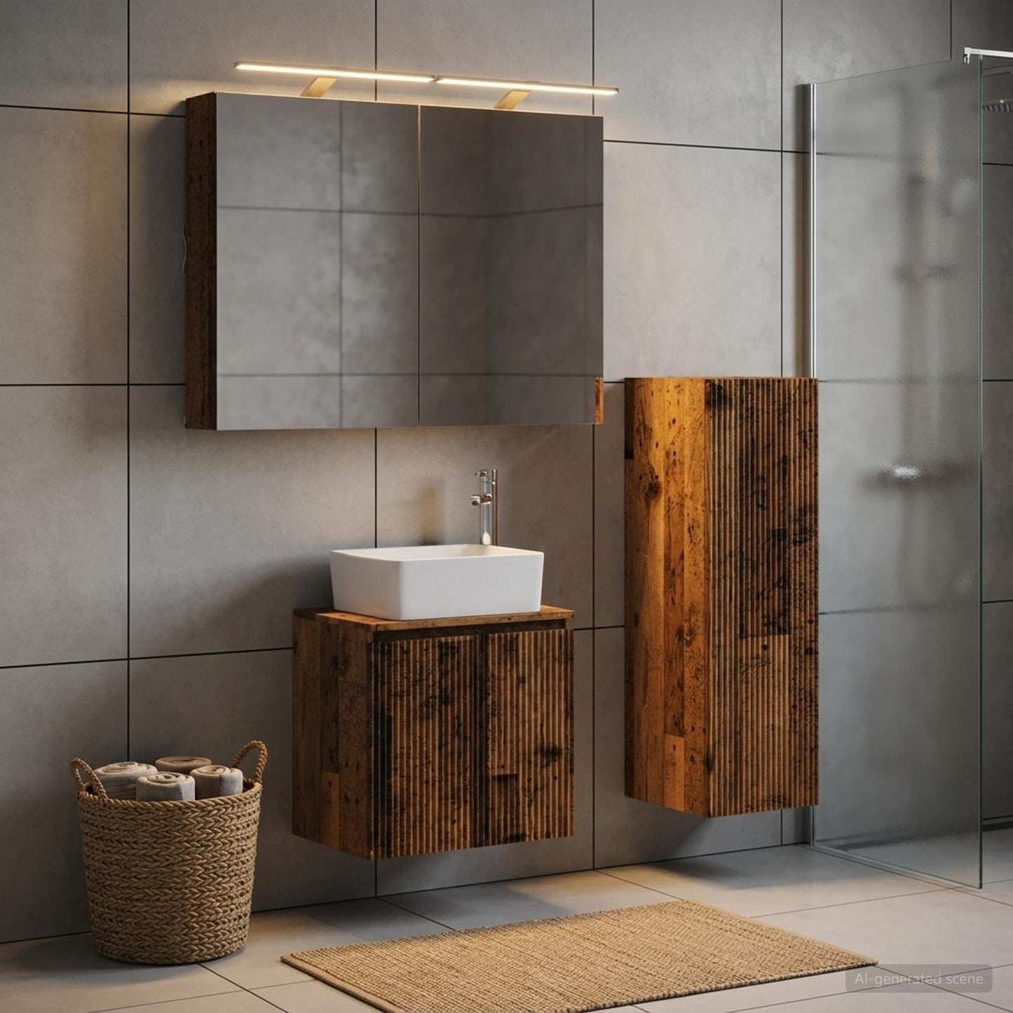 Bathroom Furniture Set 4 pcs Old Wood Engineered Wood and Glass