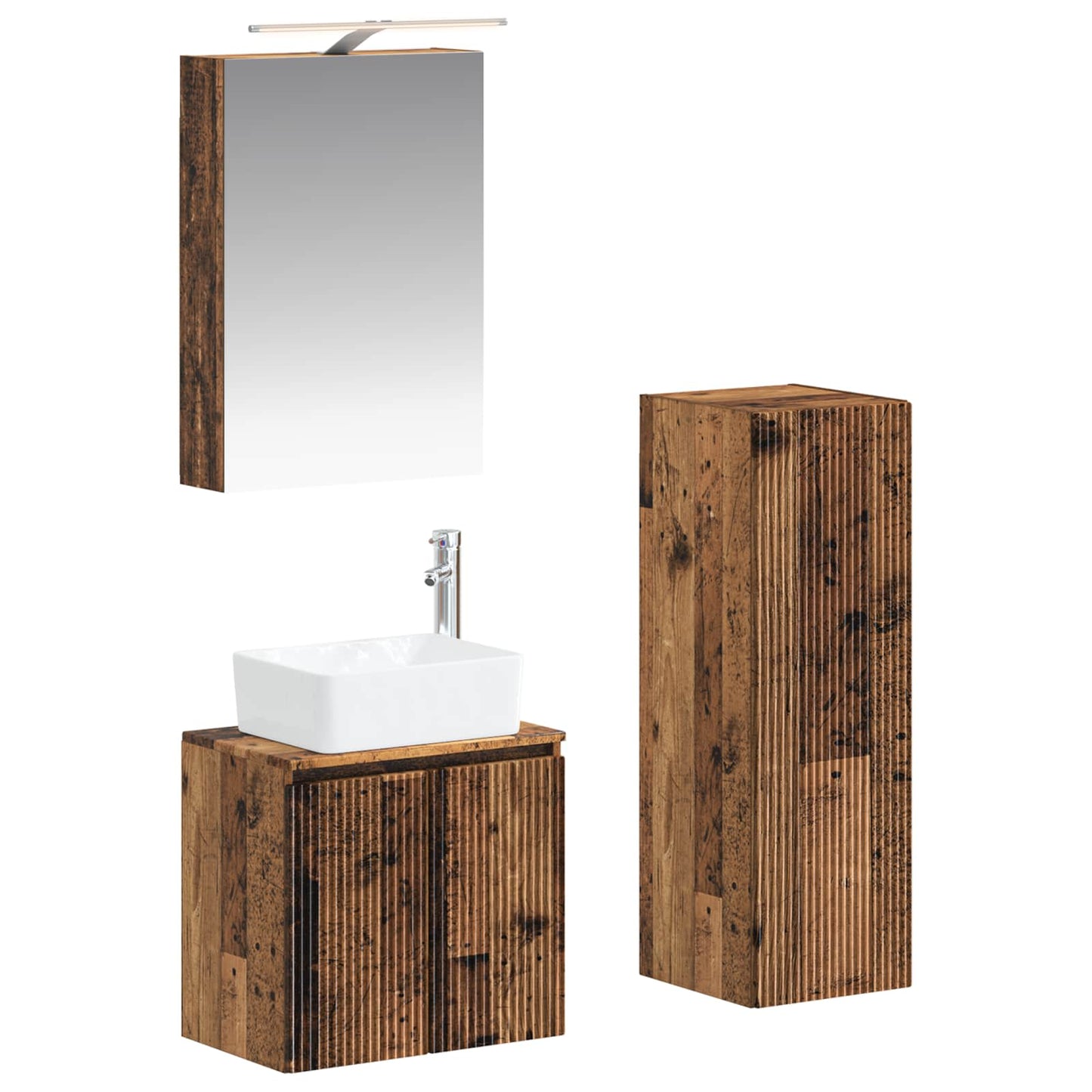 Bathroom Furniture Set 4 pcs Old Wood Engineered Wood and Glass