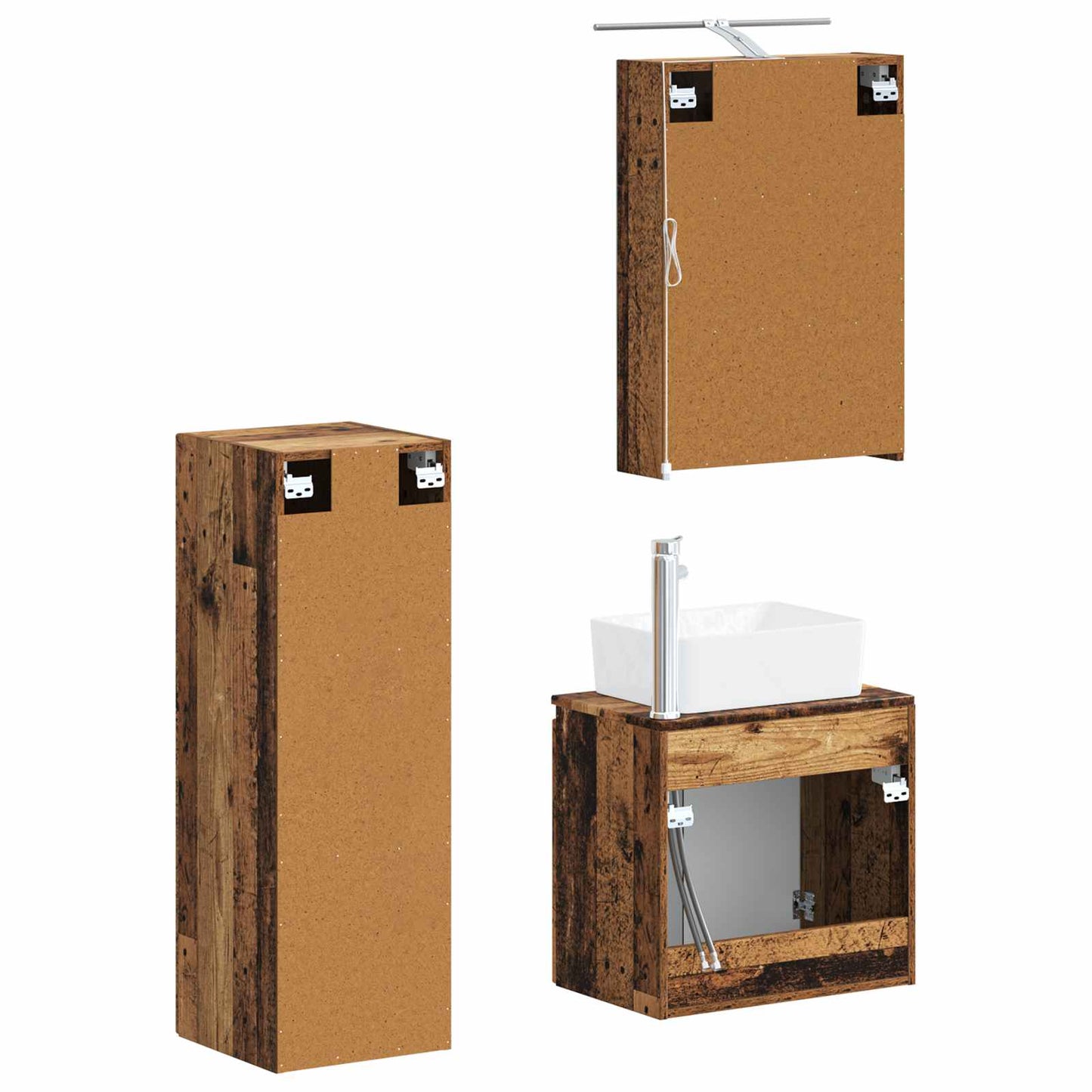 Bathroom Furniture Set 4 pcs Old Wood Engineered Wood and Glass