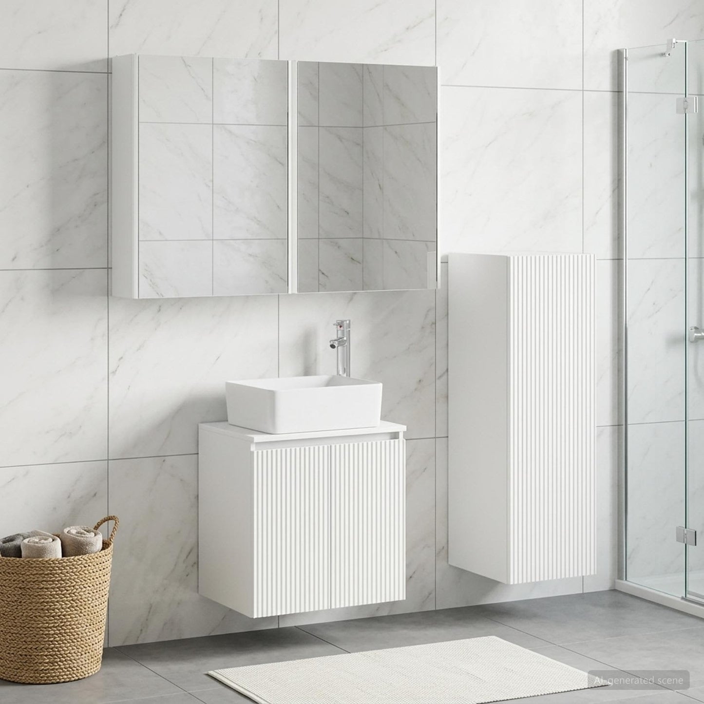 Bathroom Furniture Set 4 pcs White Engineered Wood and Glass