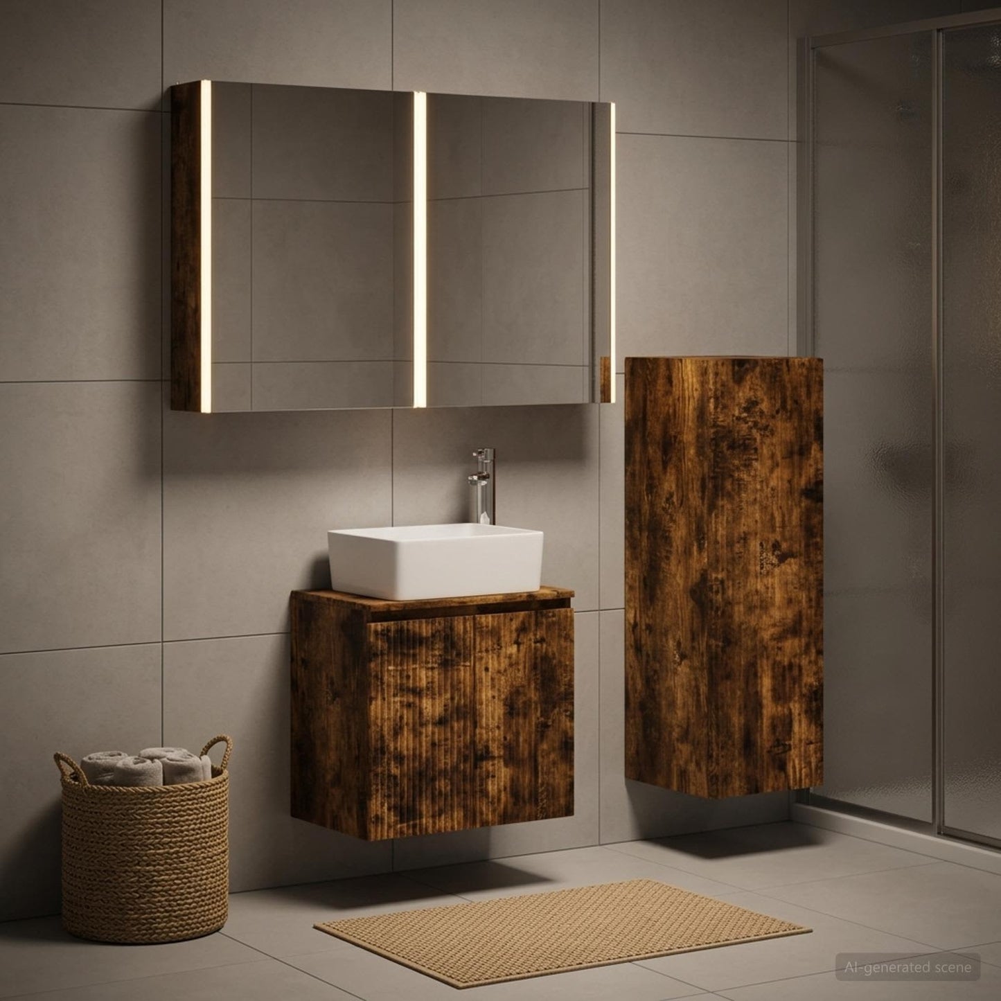 Bathroom Furniture Set 4 pcs Smoked Oak