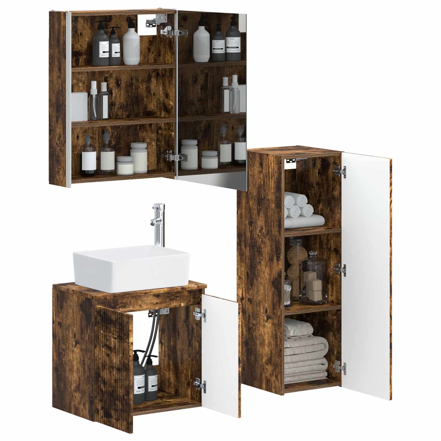 Bathroom Furniture Set 4 pcs Smoked Oak