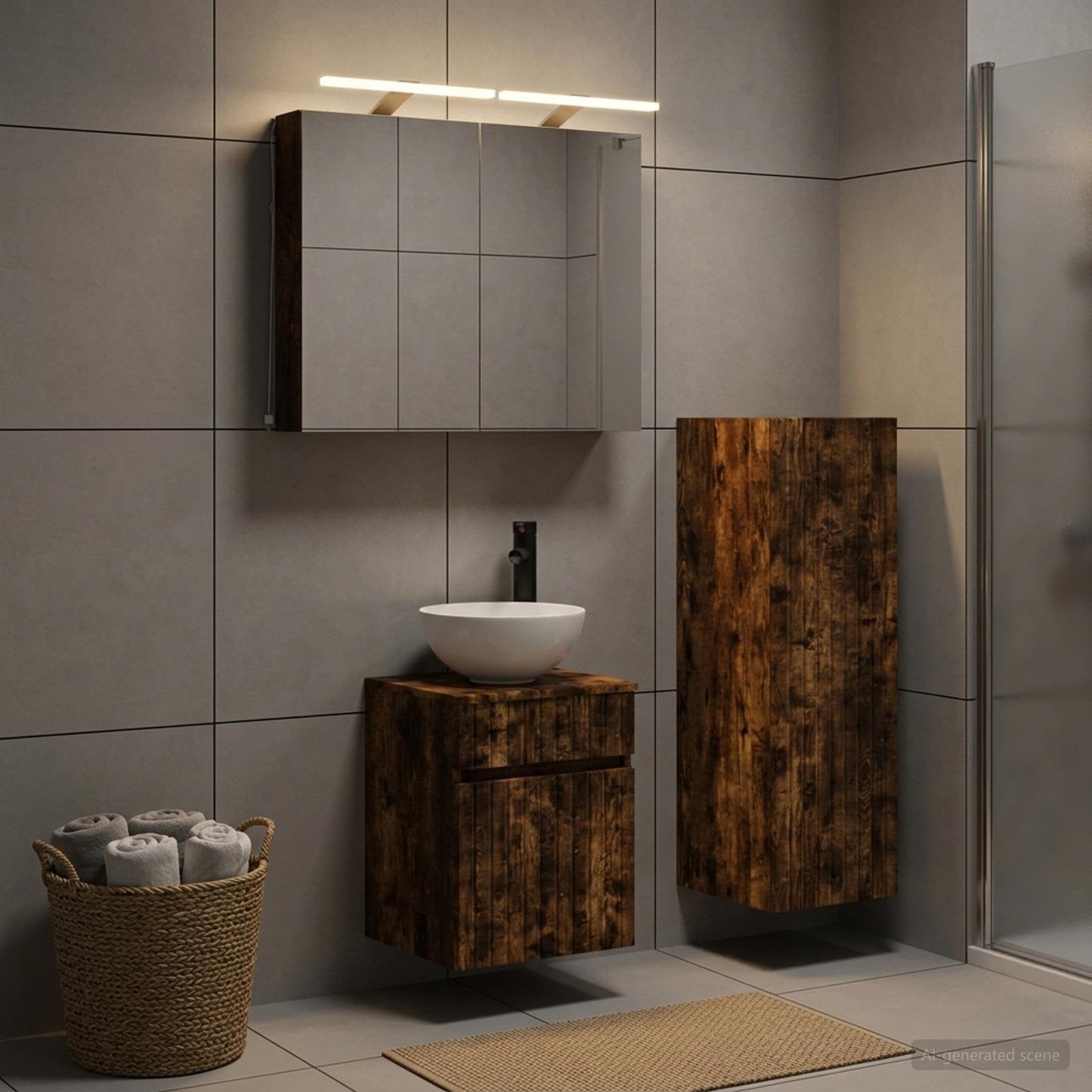 Bathroom Furniture Set 4 pcs Smoked Oak