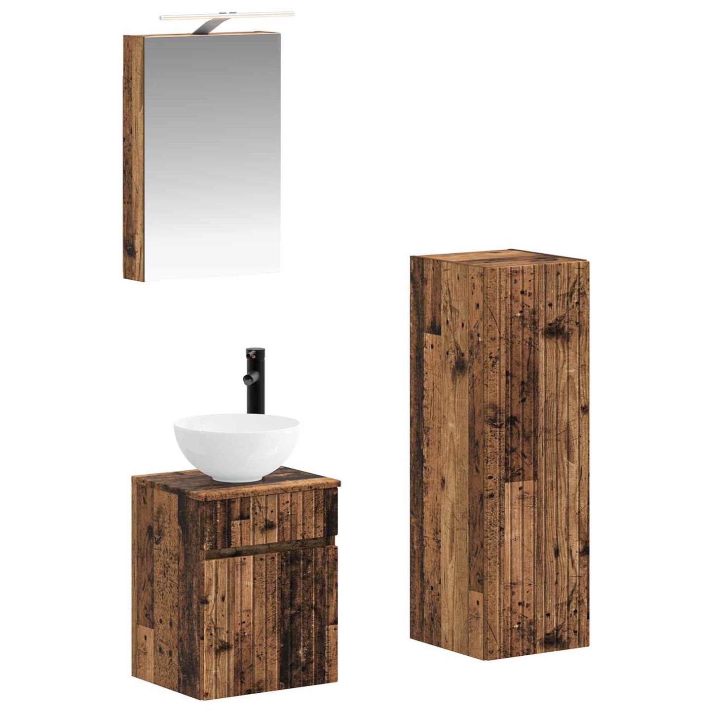 Bathroom Furniture Set 4 pcs Old Wood Engineered Wood and Glass