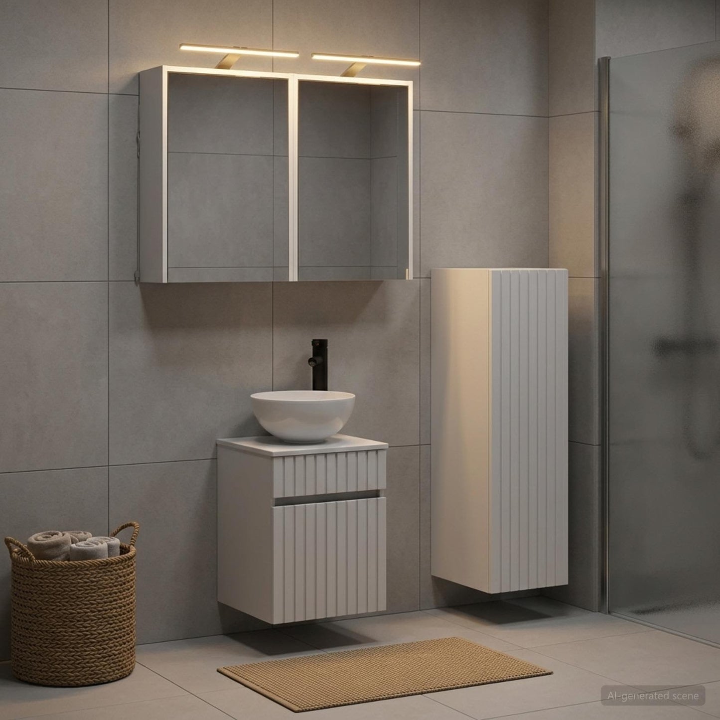 Bathroom Furniture Set 4 pcs White Engineered Wood and Glass