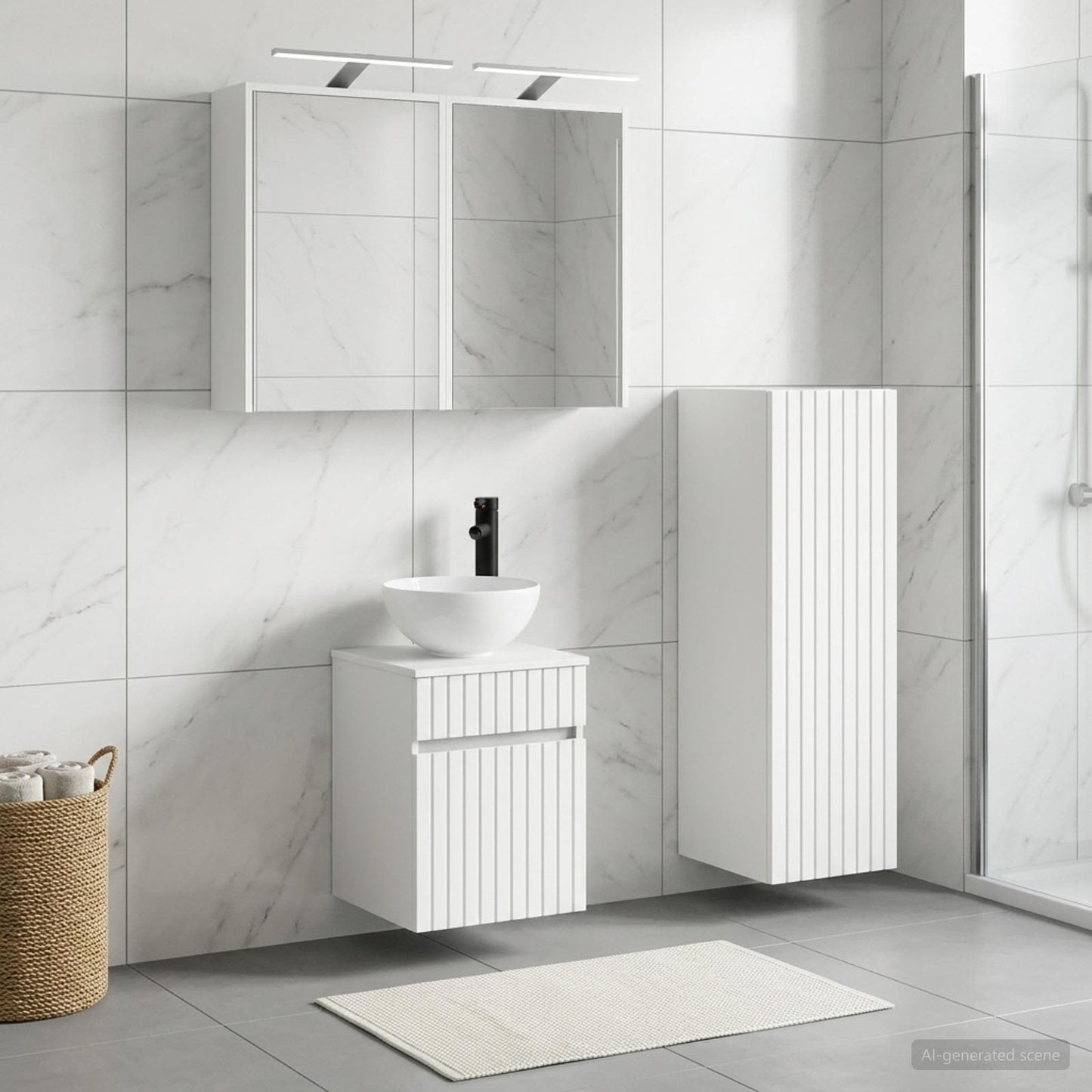 Bathroom Furniture Set 4 pcs White Engineered Wood and Glass