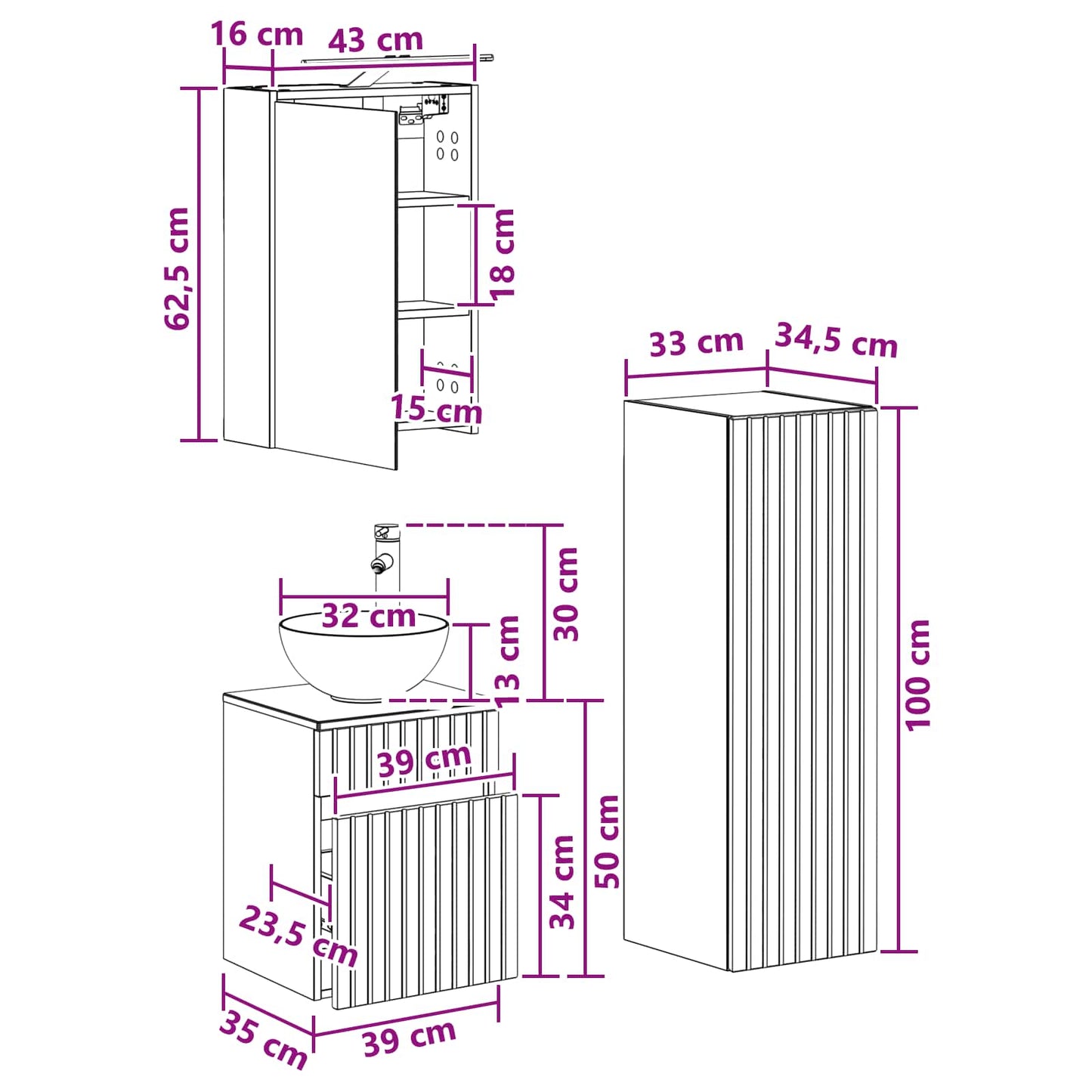 Bathroom Furniture Set 4 pcs Concrete Grey