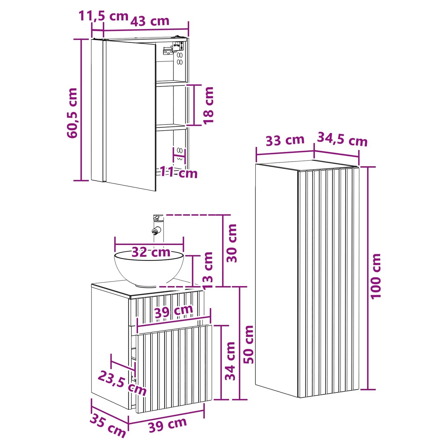 Bathroom Furniture Set 4 pcs White Engineered Wood and Glass