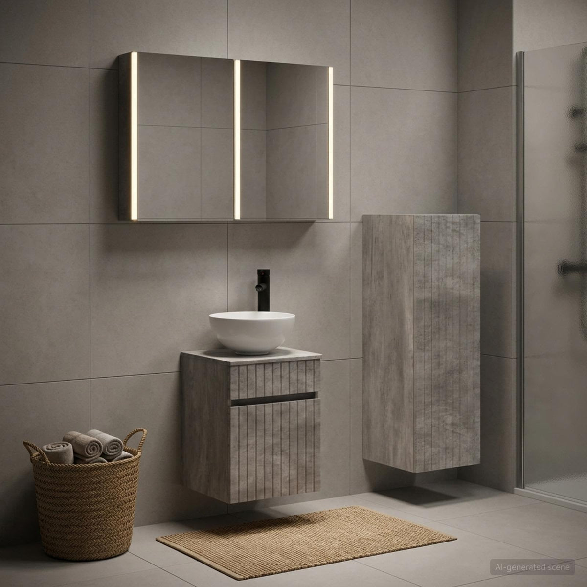 Bathroom Furniture Set 4 pcs Concrete Grey