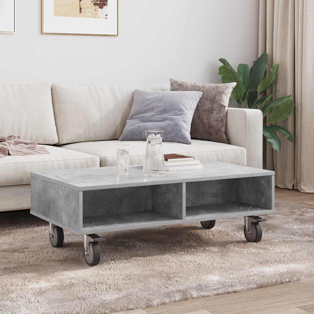 Side Table with Wheels Concrete Grey 90 x 50 x 30 cm
