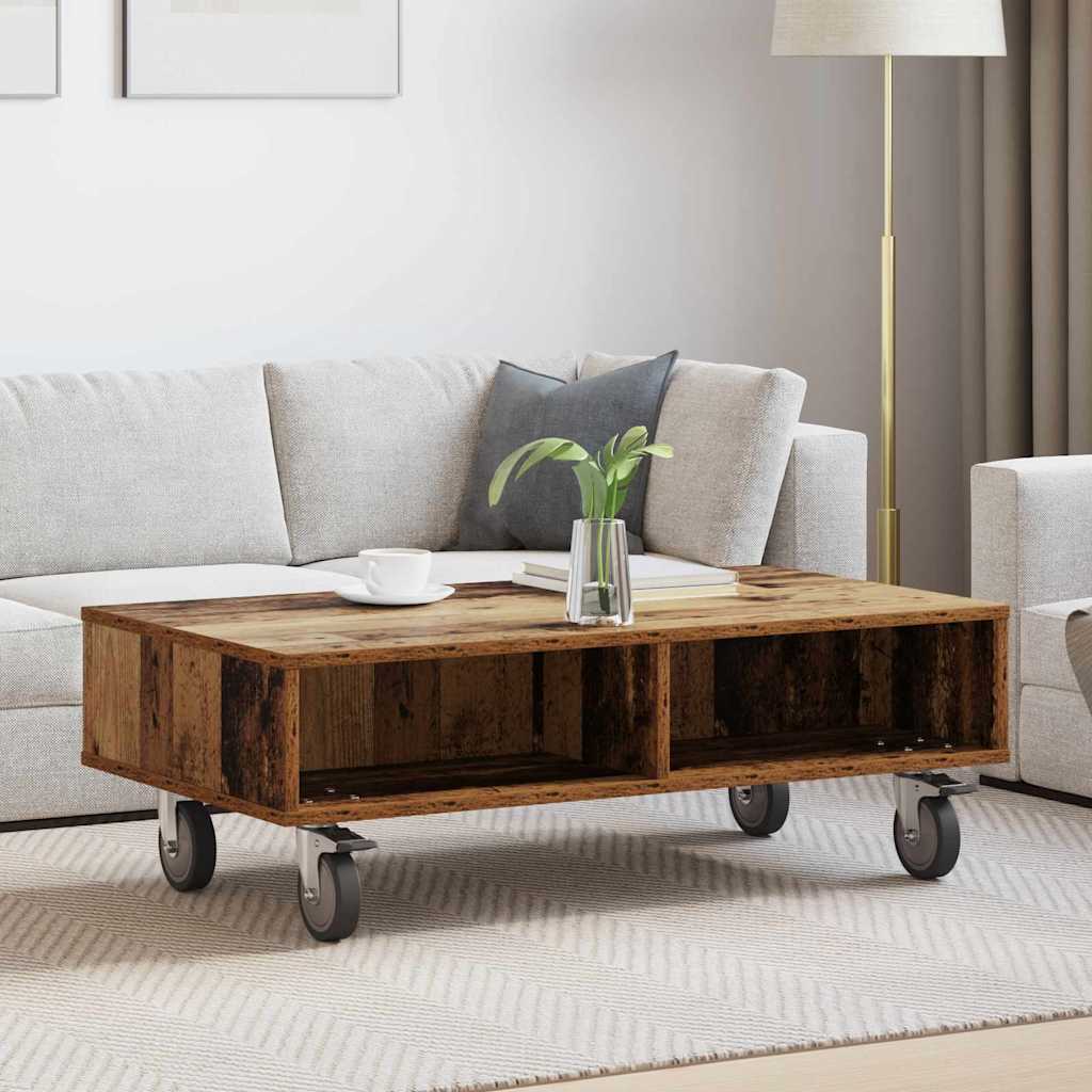 Side Table with Wheels Old Wood 90 x 50 x 30 cm Engineered Wood