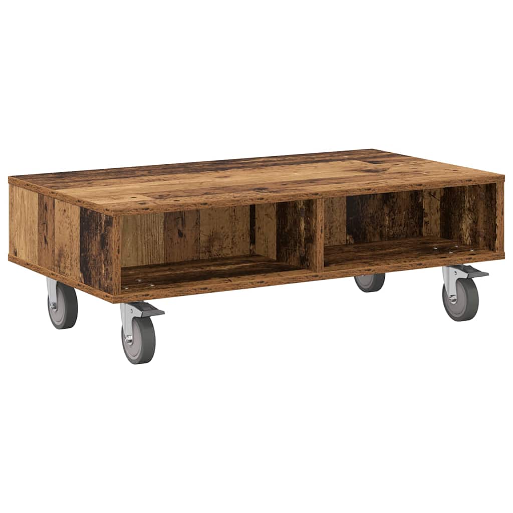 Side Table with Wheels Old Wood 90 x 50 x 30 cm Engineered Wood