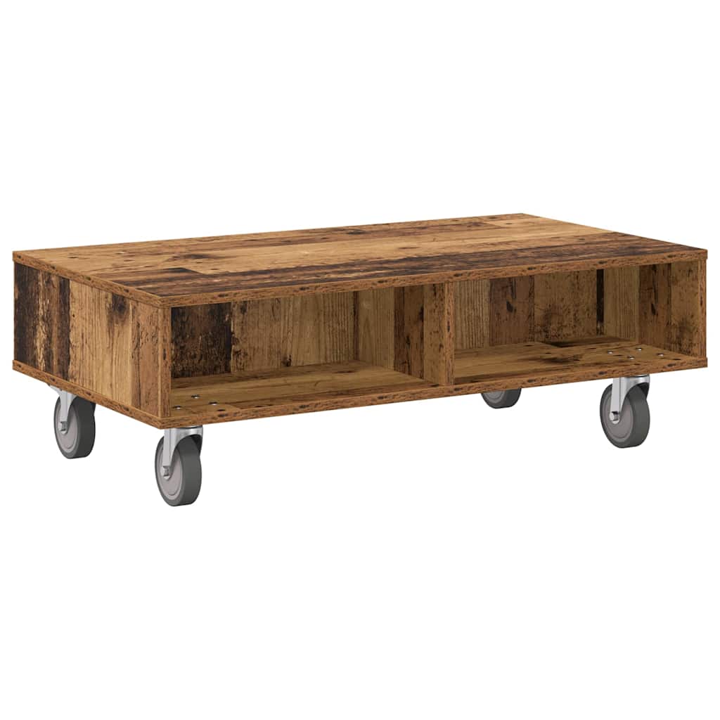 Side Table with Wheels Old Wood 90 x 50 x 30 cm Engineered Wood