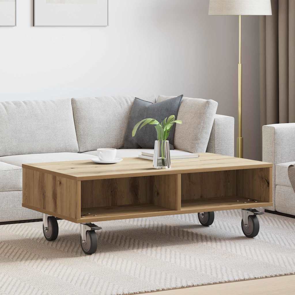 Side Table with Wheels Artisan Oak 90 x 50 x 30 cm