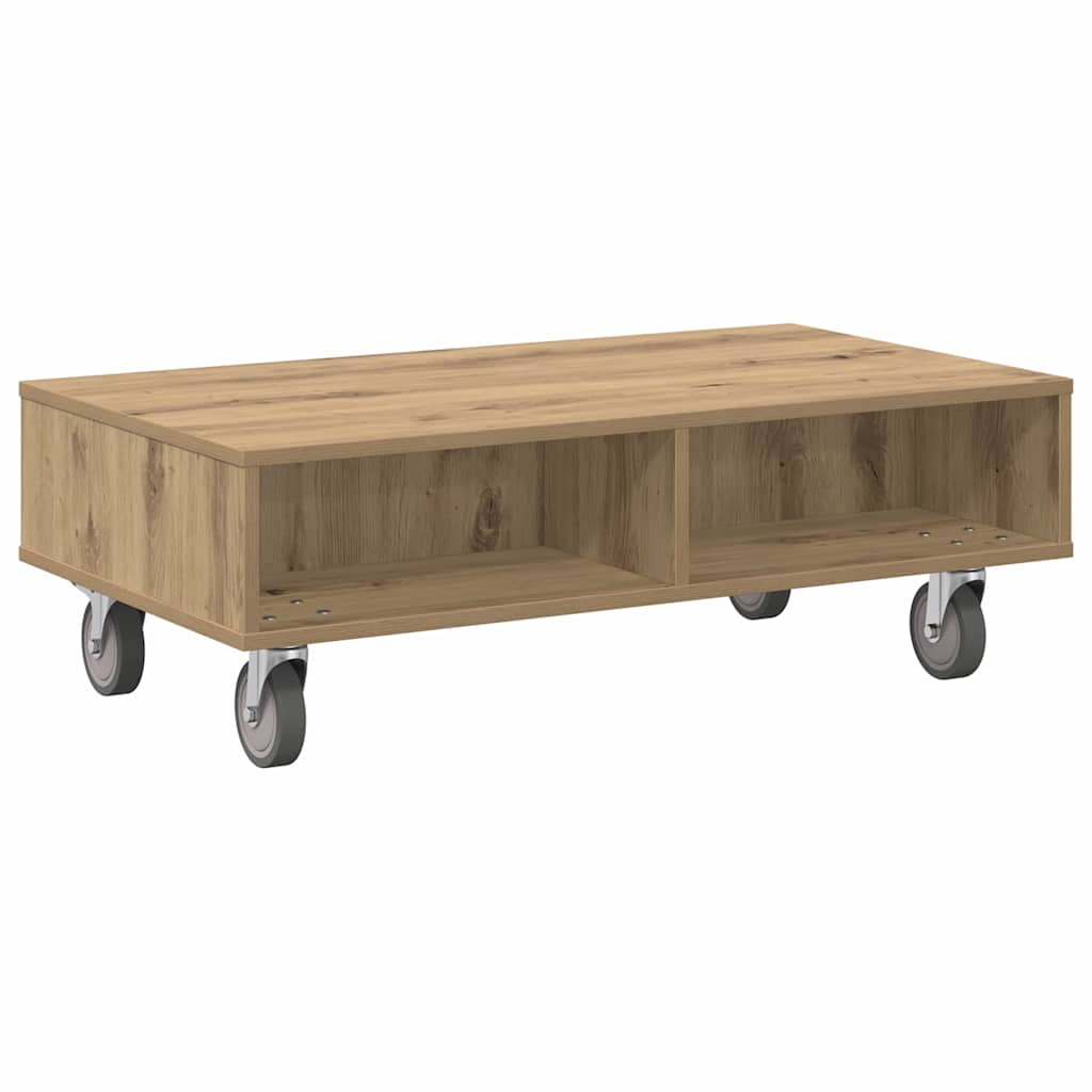 Side Table with Wheels Artisan Oak 90 x 50 x 30 cm