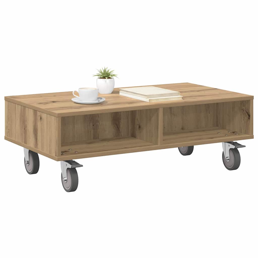 Side Table with Wheels Artisan Oak 90 x 50 x 30 cm