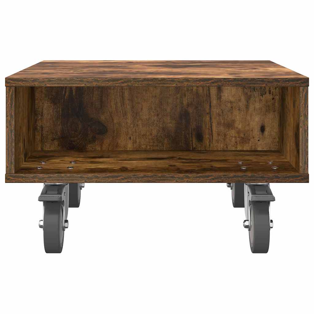 Side Table with Wheels Smoked Oak 50.5 x 50 x 30 cm