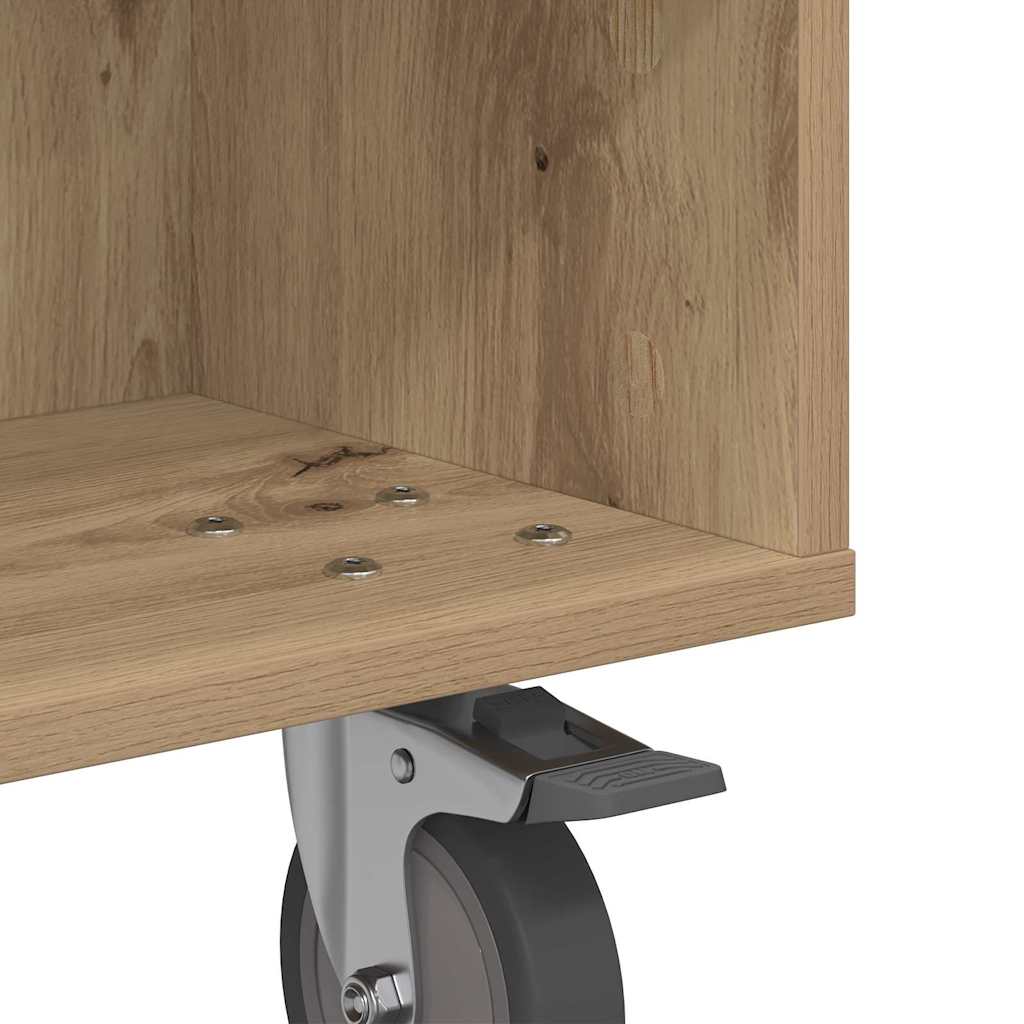 Side Table with Wheels Artisan Oak 50.5 x 50 x 30 cm