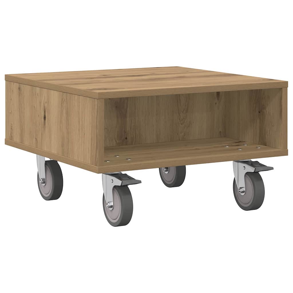Side Table with Wheels Artisan Oak 50.5 x 50 x 30 cm