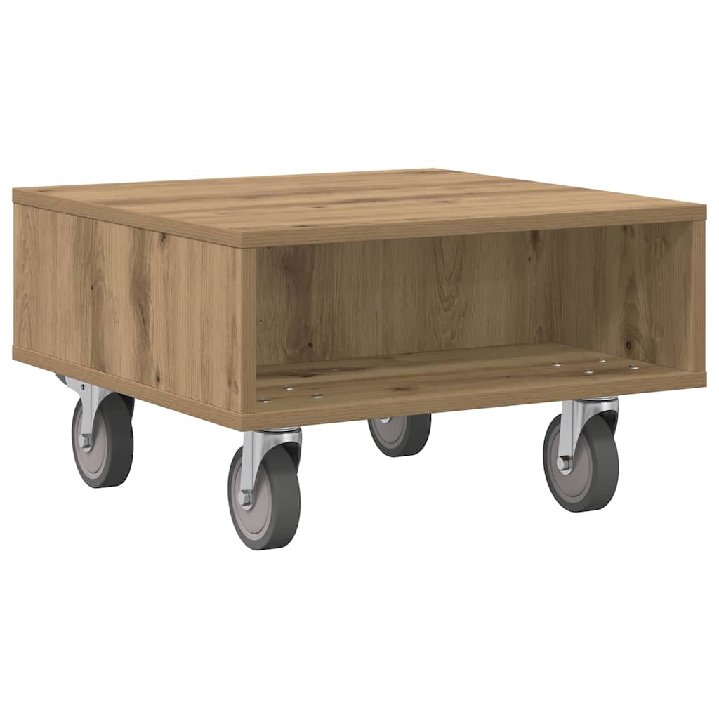 Side Table with Wheels Artisan Oak 50.5 x 50 x 30 cm