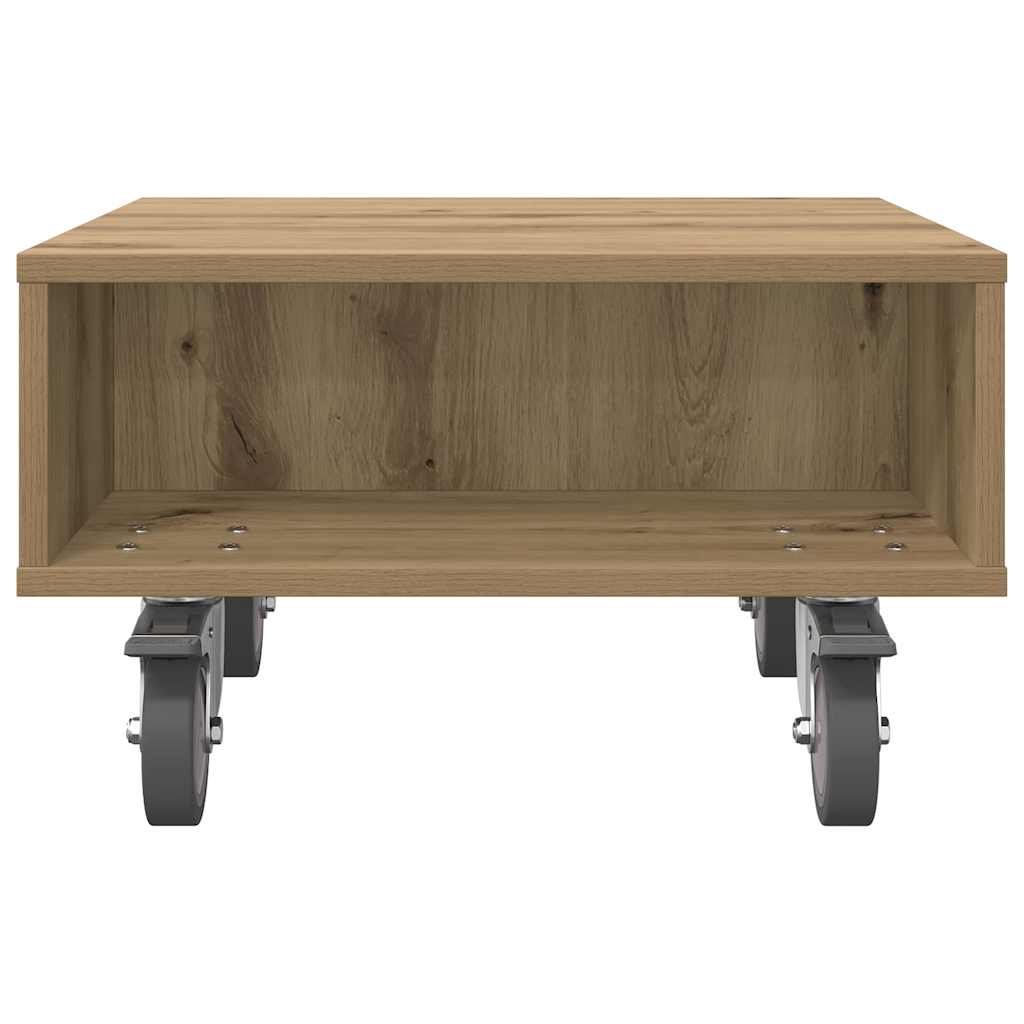 Side Table with Wheels Artisan Oak 50.5 x 50 x 30 cm
