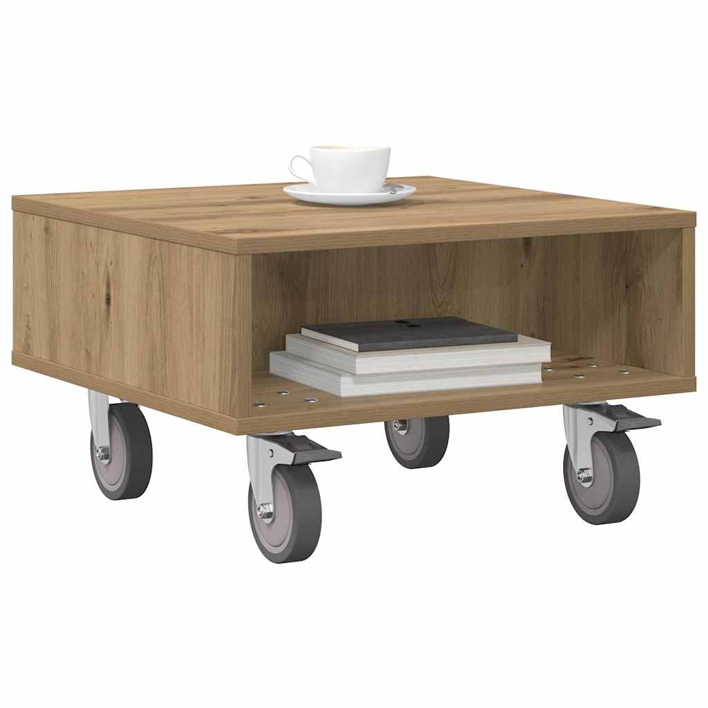 Side Table with Wheels Artisan Oak 50.5 x 50 x 30 cm