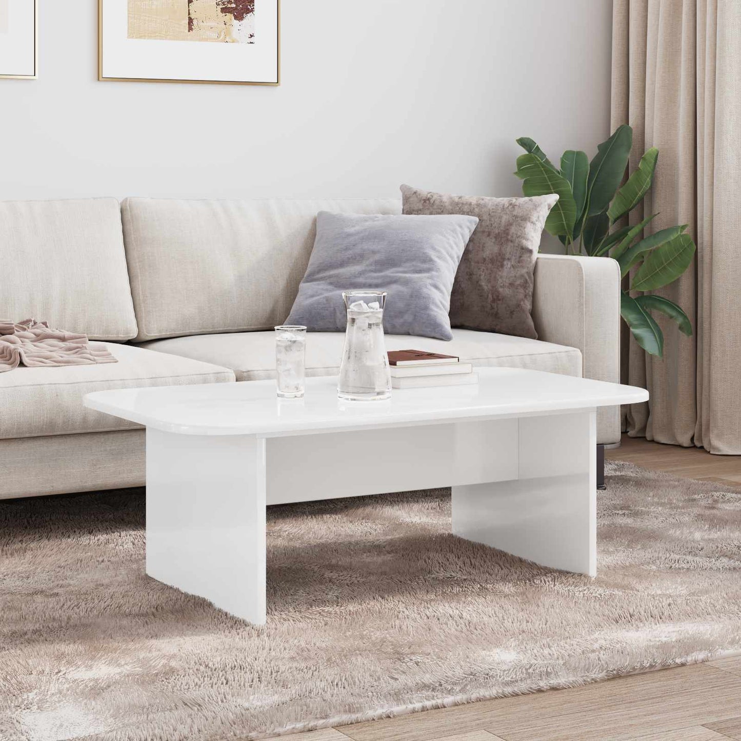 Coffee Table High Gloss White 93 x 53 x 33 cm Engineered Wood