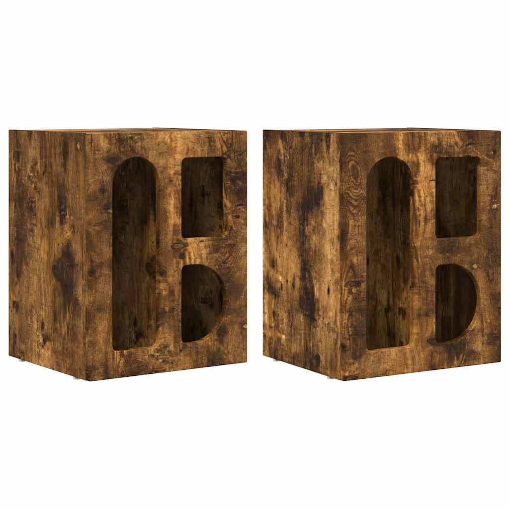 Bedside Table ELST 2 pcs Smoked Oak 40 x 35 x 50 cm