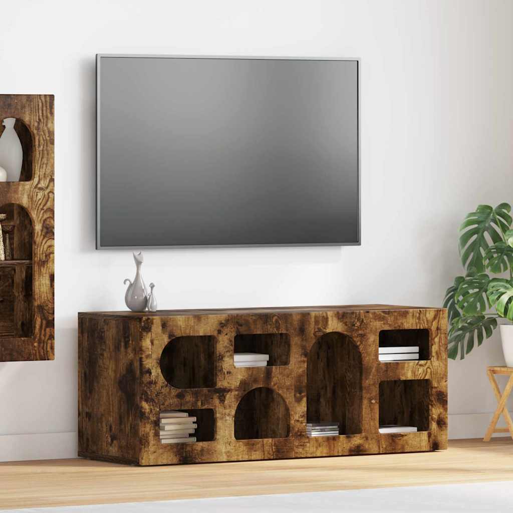 TV Cabinet ELST 100 x 35 x 40 cm Smoked Oak Engineered Wood