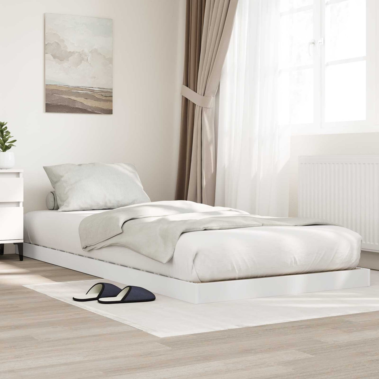 Floor Bed Frame White 75 x 190 cm Engineered Wood
