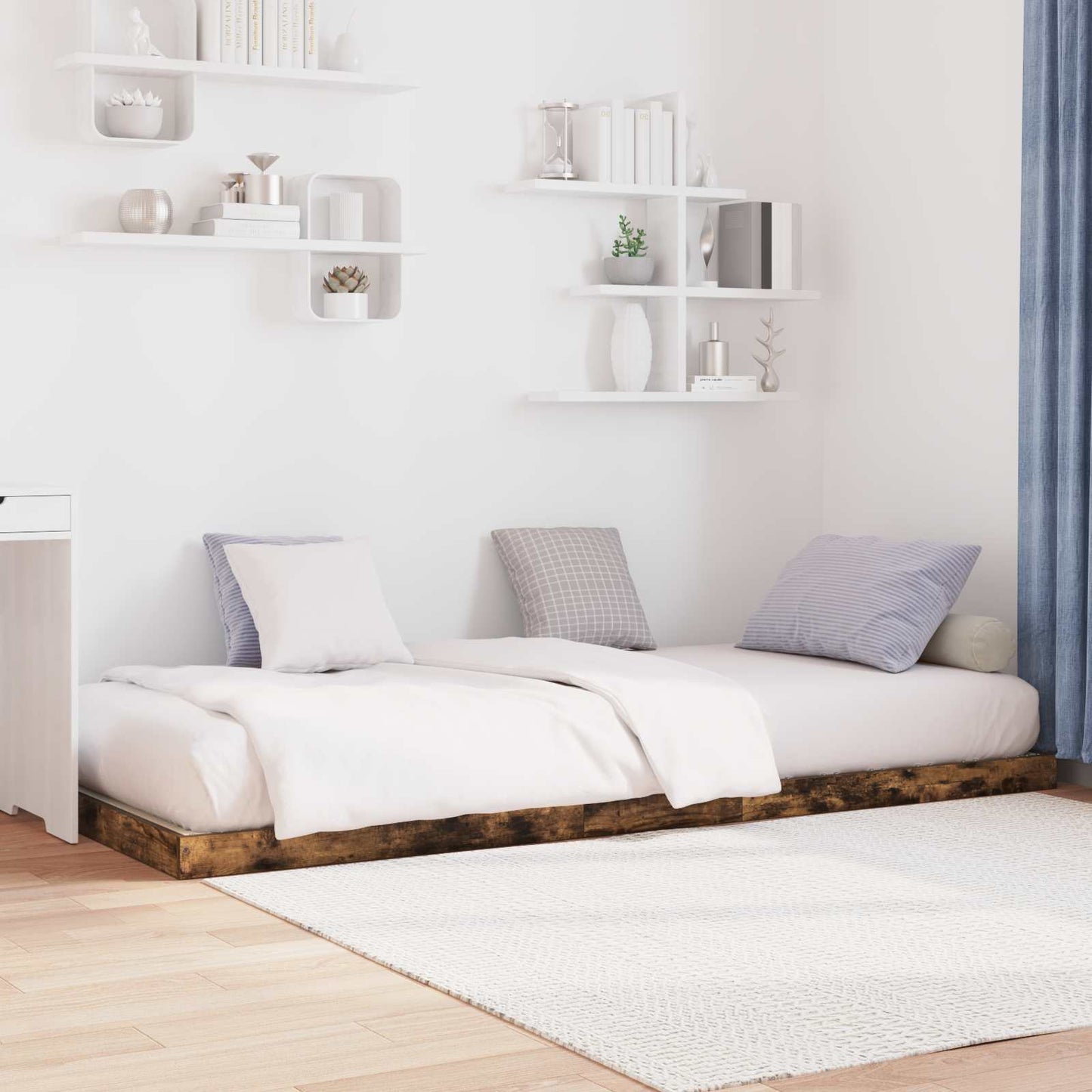 Floor Bed Frame Smoked Oak 75 x 190 cm Engineered Wood