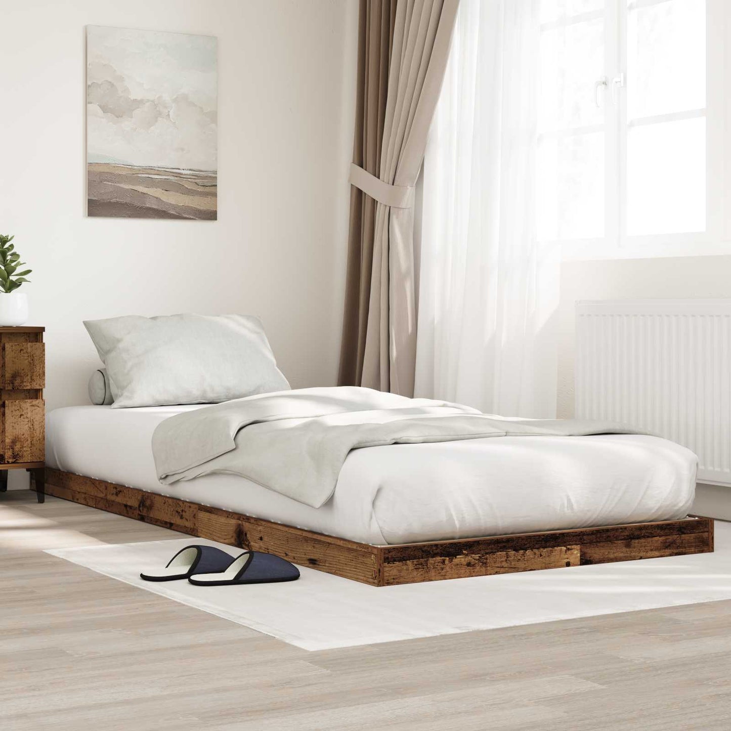 Floor Bed Frame Old Wood 75 x 190 cm Engineered Wood