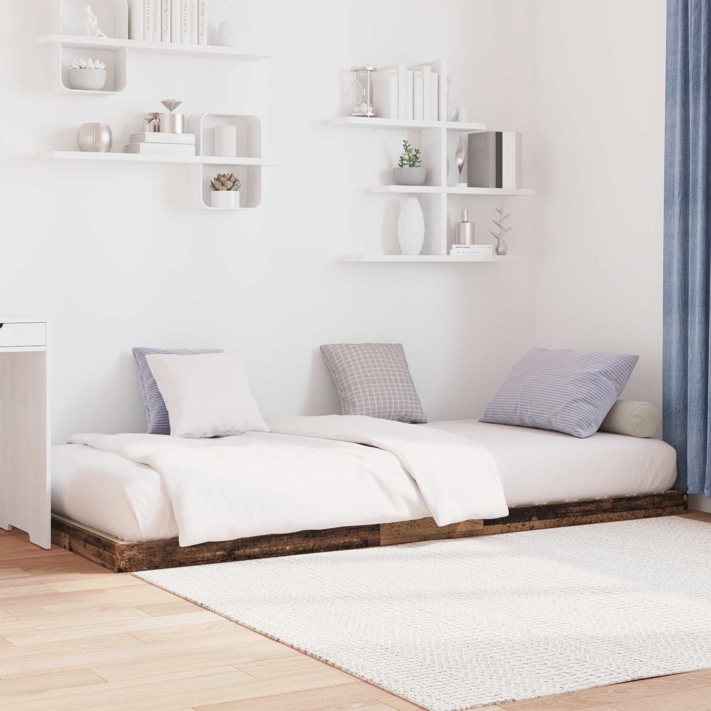 Floor Bed Frame Old Wood 75 x 190 cm Engineered Wood