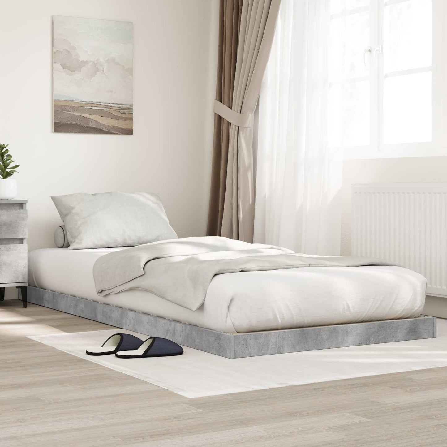 Floor Bed Frame Concrete Grey 90 x 190 cm Engineered Wood